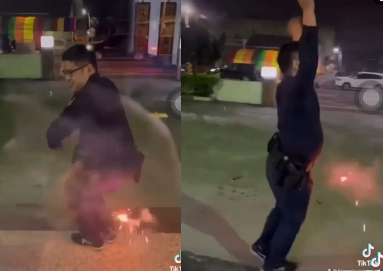 黃姓警員在胯下及「屁眼」插仙女棒點燃後跳舞，被縣警局記一次大過處分。翻攝臉書